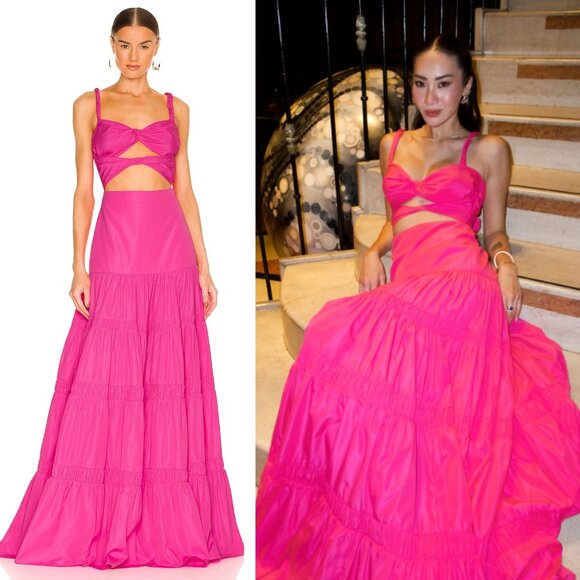 Alexis Azalea Maxi Dress Magenta Pink Twist Cutout Tiered Gown M‎ - Picture 3 of 16